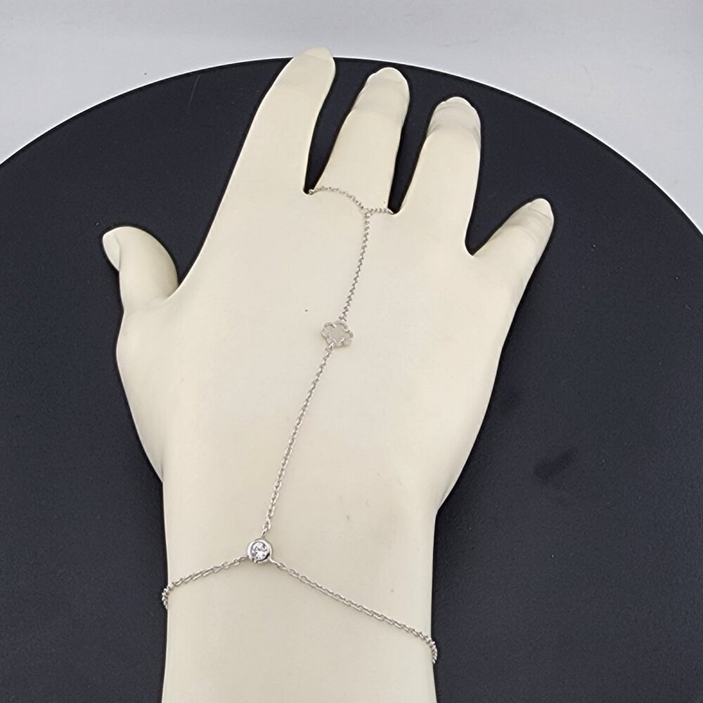 Sterling Silver Clover Hand Bracelet with Ring - Picture 7 of 9